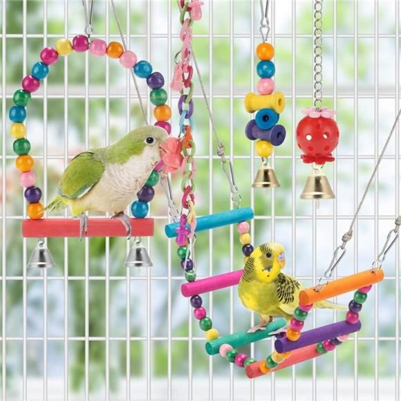 Bird Parakeet Toys,Swing Hanging Standing Chewing Toy Hammock Climbing Ladder - Picture 6 of 6